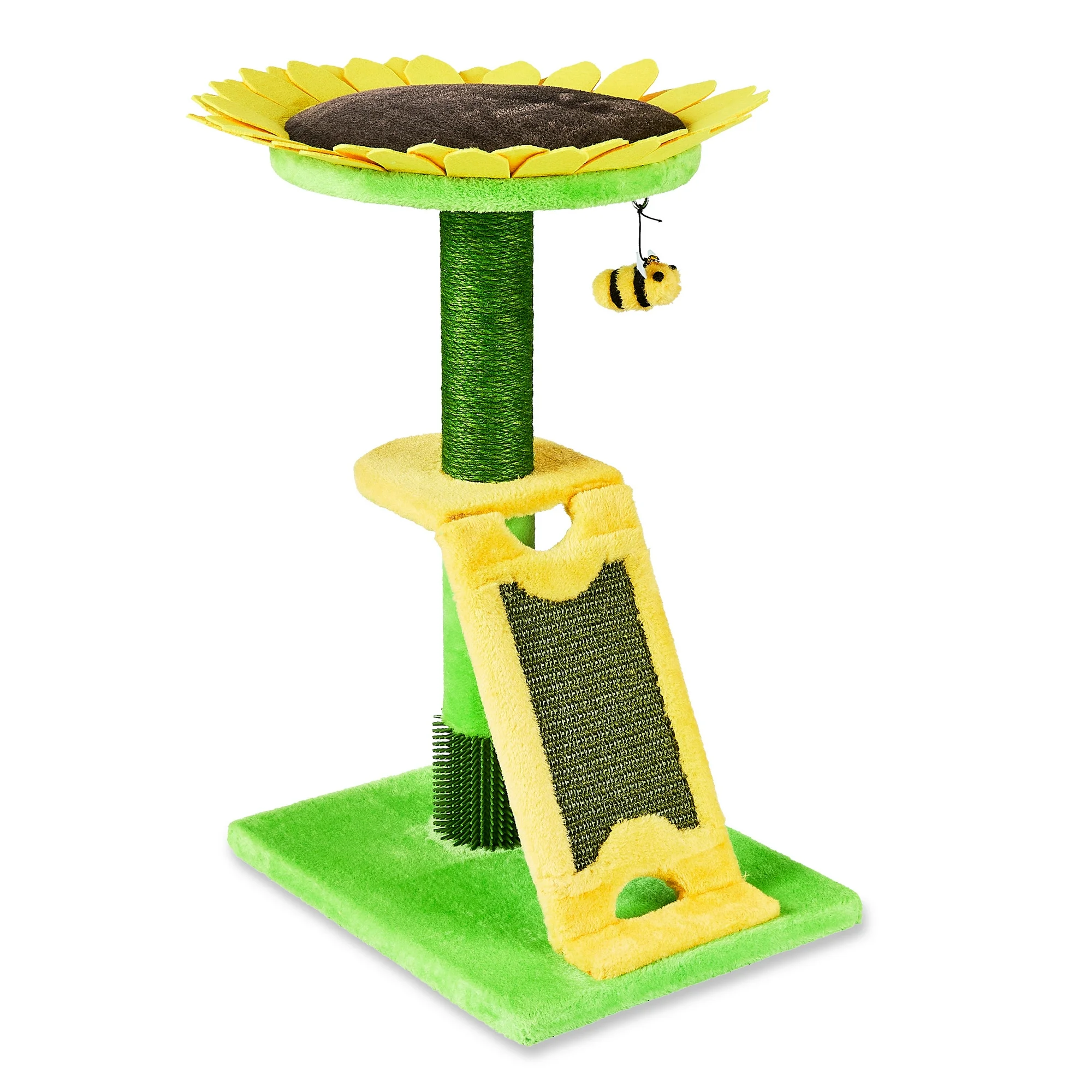 Sunflower Design Cat Sisal Scratching Post with Interactive Bee Toy 