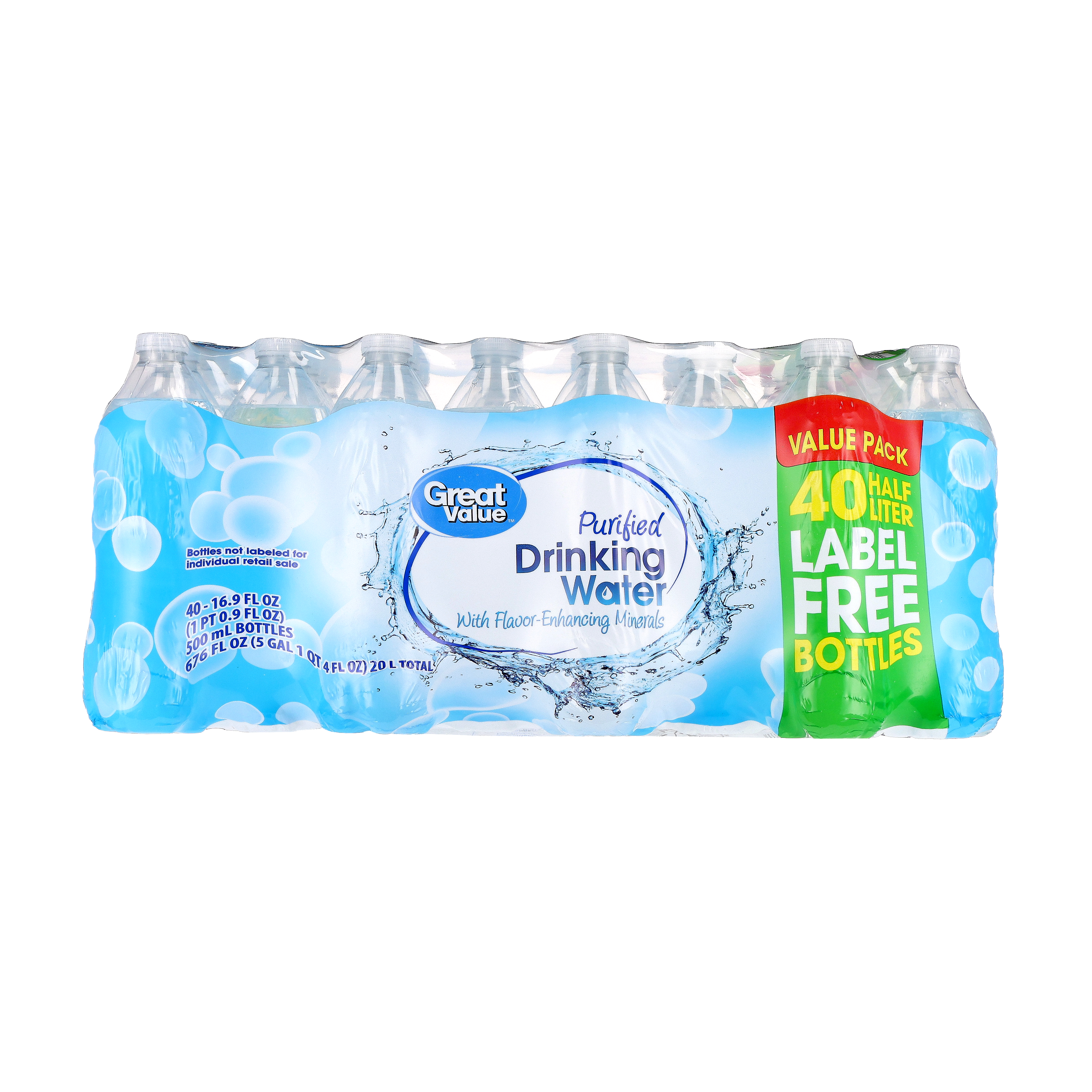 Purified Drinking Water Label Free, 40 count pack